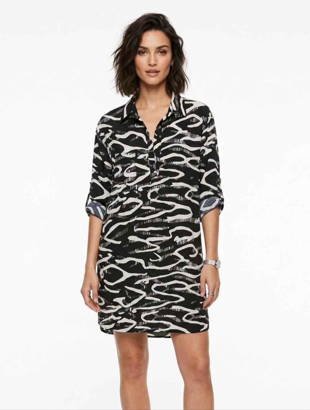 Black & White Printed Shirt Dress - Women's Swim Medium